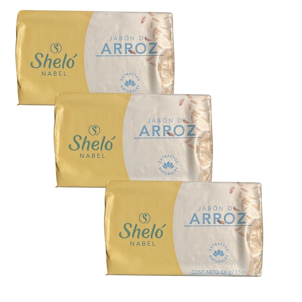 Shelo Nabel Rice Soap Bar with Natural Extracts, 3.5 oz Pack of 3 pieces, For Face and Body Care/Shelo Nabel Jabon De Arroz 100grs Pack 3 piezas.