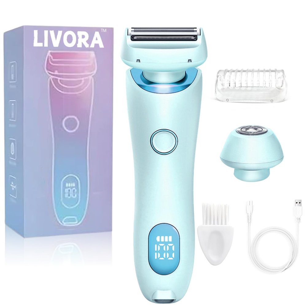 Livora Electric Shaver for WomenSilk Glide Pro ShaverRechargeable Electric Trimmer for Bikini, Pubic Hair, Legs, Body, Wet/Dry(Blue).
