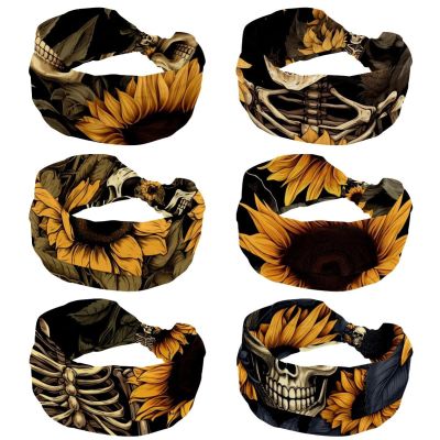 6 Pack Wide Headbands For Women Elastic Headband Skeleton Sunflower Head Bands Women's Hair Band Turban Workout Soft Sweat Hairband Accessories