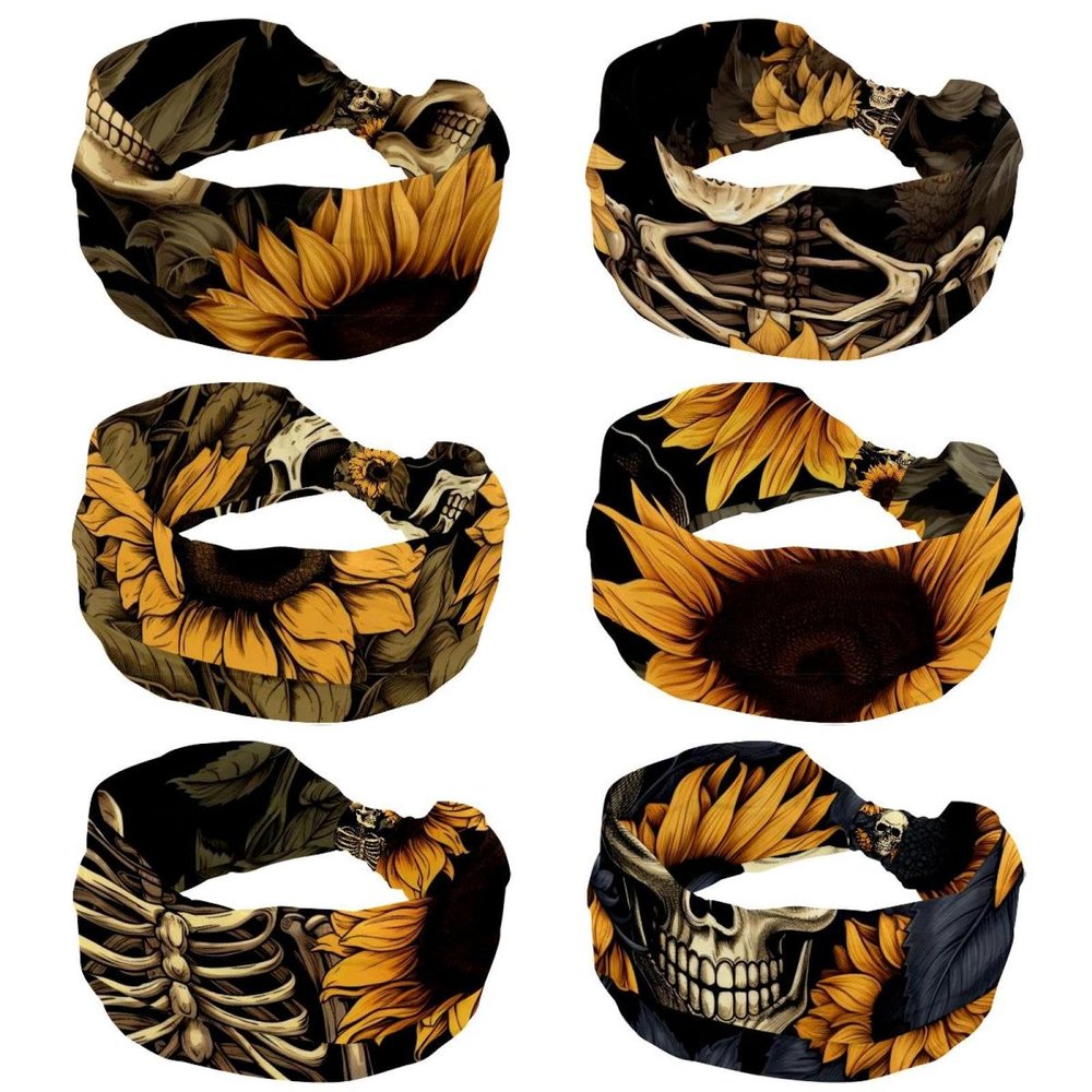 6 Pack Wide Headbands For Women Elastic Headband Skeleton Sunflower Head Bands Women's Hair Band Turban Workout Soft Sweat Hairband Accessories