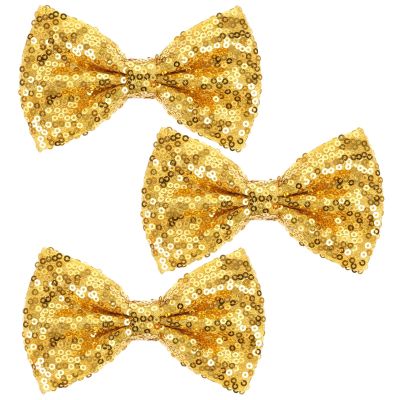 MBAIYO 3Pcs Hair Bows for Girls, Gold Sparkly Glitter Hair Bows for Girls with Metal Clips Sequin Hair Accessories for Women on Birthday Wedding Christmas Party(Gold)