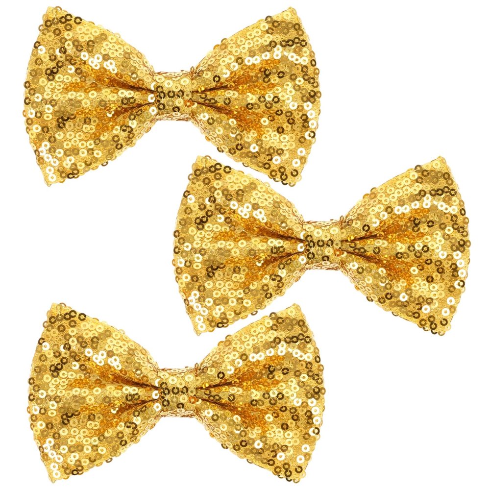 MBAIYO 3Pcs Hair Bows for Girls, Gold Sparkly Glitter Hair Bows for Girls with Metal Clips Sequin Hair Accessories for Women on Birthday Wedding Christmas Party(Gold)
