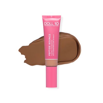 Doll 10 Peptide Bounce Flexible Foundation w/Marshmallow Extract Hydrating Serum Cream Foundation for Mature Skin Lightweight, Natural & Clean Makeup w/Medium Buildable Coverage - (Deep/Rich)