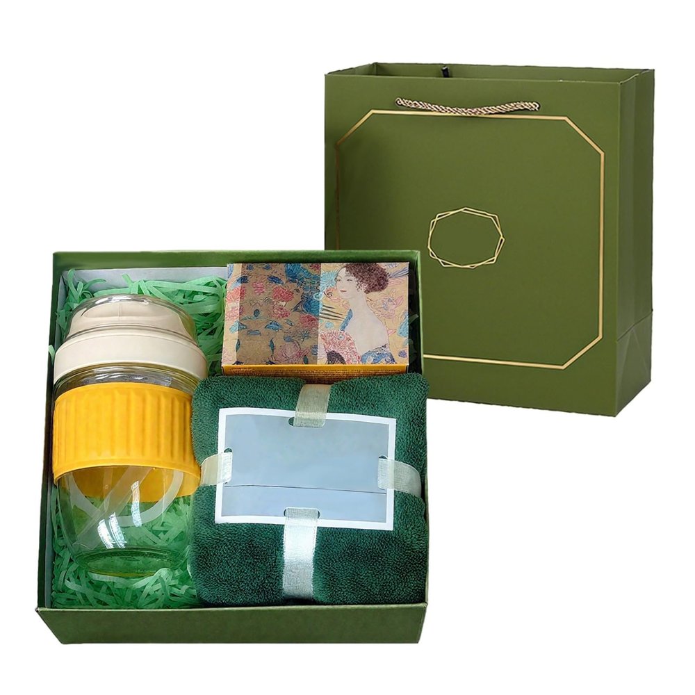 byepica Gift Set for Nurses: Double-Drinks Glass Cup, Coral Fleece Towel, Artistic Soap, Yellow Gift Box & Bag, Thoughtful Hugs for Him/Her