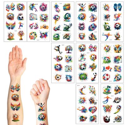 10 Sheets Soccer Temporary Tattoos for Adults, 80Pcs Watercolor Soccer Tattoos, Soccer Birthday Party Decorations, Sports Temporary Tatoo Stickers for Women and Men