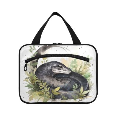 XYMZR Watercolor Black Snake Travel Toiletry Bag for Women Men - Hanging Hook, Cool Design, Water-resistant, Makeup Essentials Organizer, Cosmetic Bag for Travel Accessories M