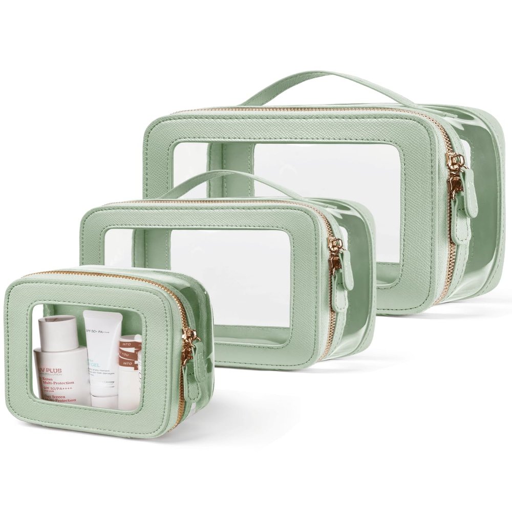 Oaque Clear Cosmetic Bag Set for Women Makeup Bag with Handle, 3 Pcs Travel Toiletry Bag Transparent Cosmetic Case Portable Make Up Organizer Bag for Essentials
