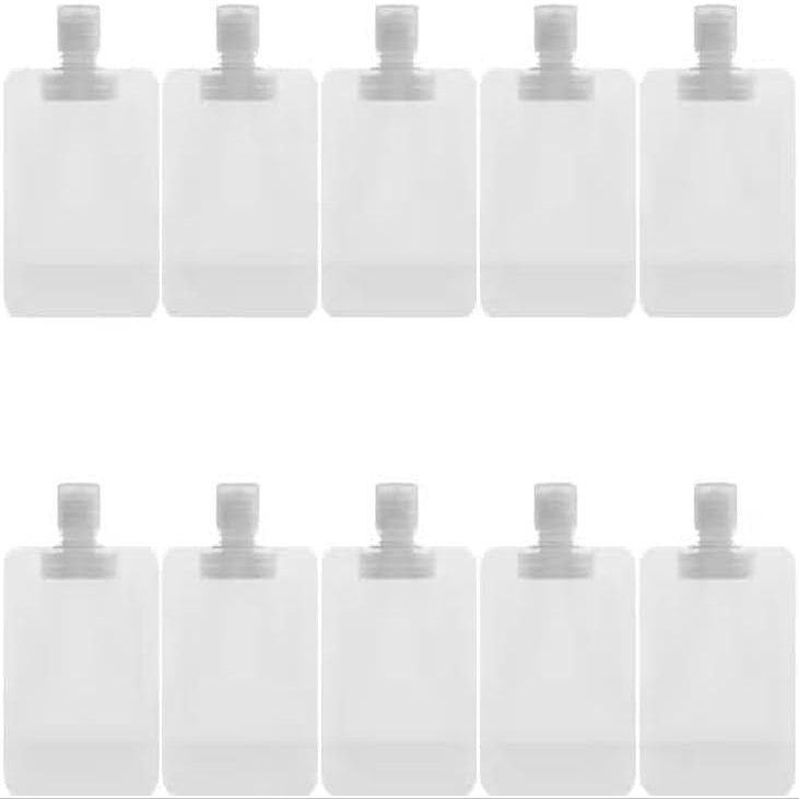 10 Pack Travel Size Squeeze Pouches, 30ml Clear Refillable Bottles, Portable Toiletry Containers, Refillable Leakproof Cosmetic Container Kits, Lotion Shampoo Shower Gel Squeezable Bags