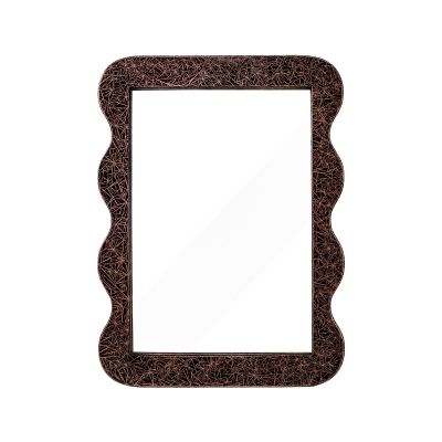OKSQW 16 X 12 Inch Wall Mirror Wave Brown Rustic Wood Mirror Decorative Wood Frame with Mirror, Hanging Mirror for Bathroom Bedroom, Entryway, Dresser Wall Mirror (Bronze)