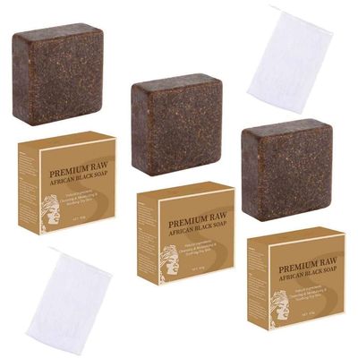 3PCS Premium Raw African Black Soap Blackhead Dark Spots Shrink Pores Gentle Moisturizing Soothing Face Wash Cleanser