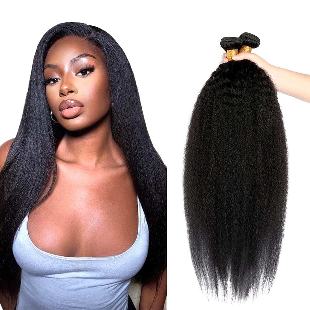 Kinky Straight Human Hair Bundles 24 24 24 Inch 8A Grade Brazilian Virgin Hair 3 Bundles Natural Balck Color Kinky Straight Hair Extensions 300g