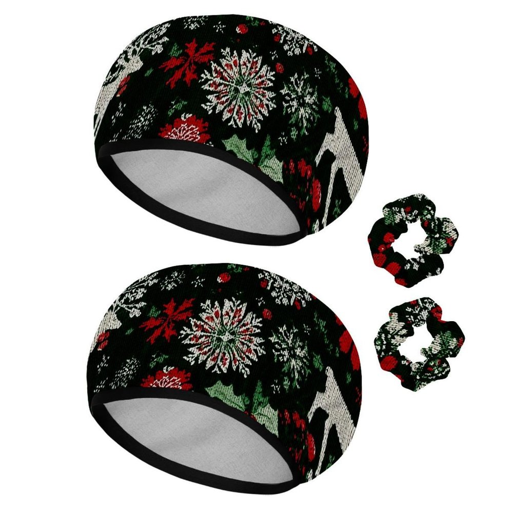 Reusable Shower Caps for Women, Christmas Red Green and White Snowflakes and Reindeer Waterproof Elastic Bath Hair Hats with Scrunchies for Long Hair Braids