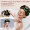 Reusable Shower Caps for Women, Christmas Red Green and White Snowflakes and Reindeer Waterproof Elastic Bath Hair Hats with Scrunchies for Long Hair Braids view 2