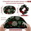 Reusable Shower Caps for Women, Christmas Red Green and White Snowflakes and Reindeer Waterproof Elastic Bath Hair Hats with Scrunchies for Long Hair Braids view 3