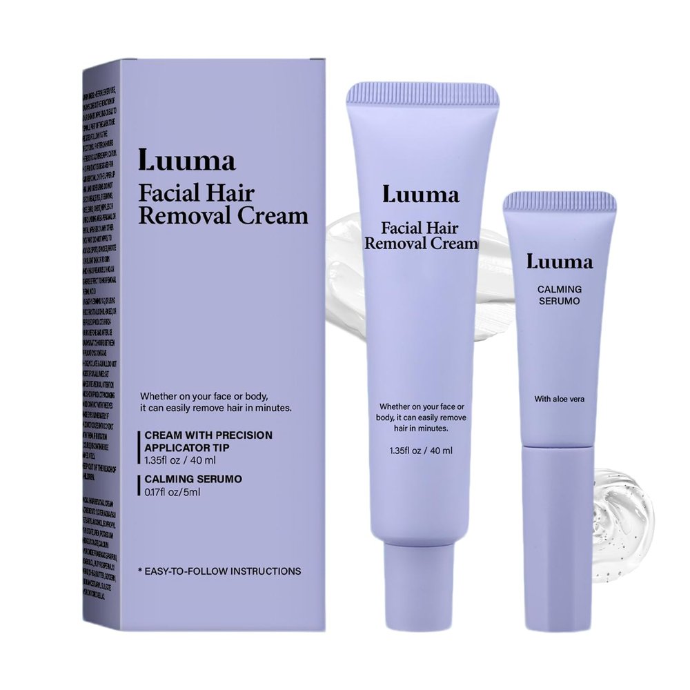 Facial Hair Removal Cream for Women, Luuma Facial Hair Removal Cream - Sensitive Skin 2-in-1 Kit with Soothing Essence, Gentle Plant Formula (1)