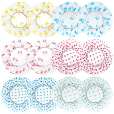 12 PCS Reusable Shower Cap Waterproof Plastic Shower Hair Cap for Women Reusable Waterproof Elastic Showercap for Travel, Bath, Bathtub Bath, Women, Men, 6 Types