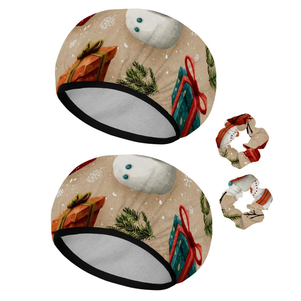 Christmas Snowman and Winter Background Shower Caps for Women, Waterproof Reusable Bath Caps with Elastic Band Hair Protection