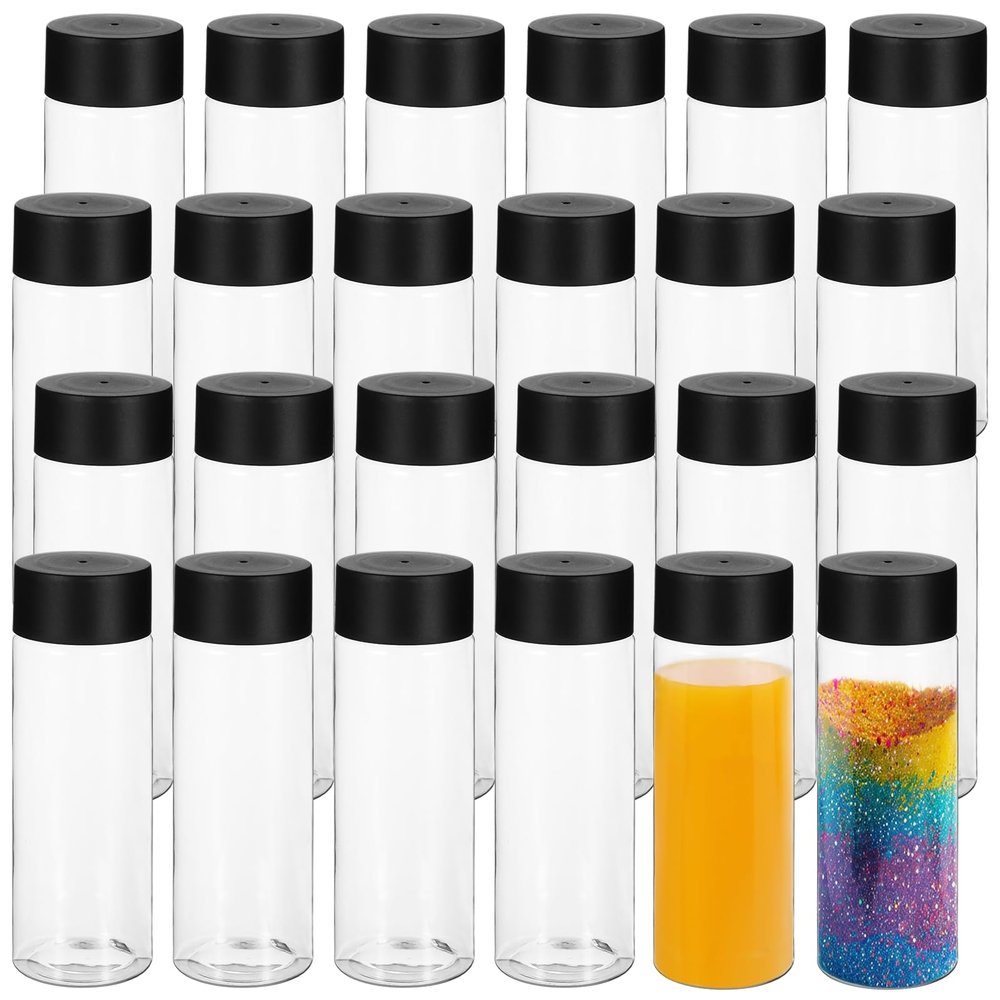 24PCS Plastic Bottles with Caps, 12 oz Clear Empty Sensory Juice Bottles, Reusable PET Plastic Liquid Containers, Leak-proof Water Bottles for Milk, Beverage