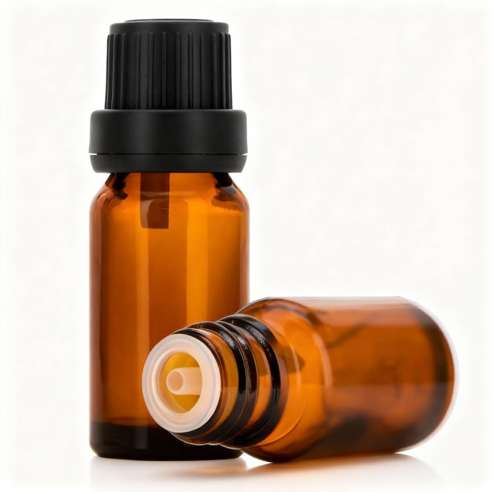 10 PCS Amber Glass Essential Oil Bottles: 20ml Refillable Vials, Cosmetic Perfume Aromatherapy Storage Container Vial Pots with Black Cap
