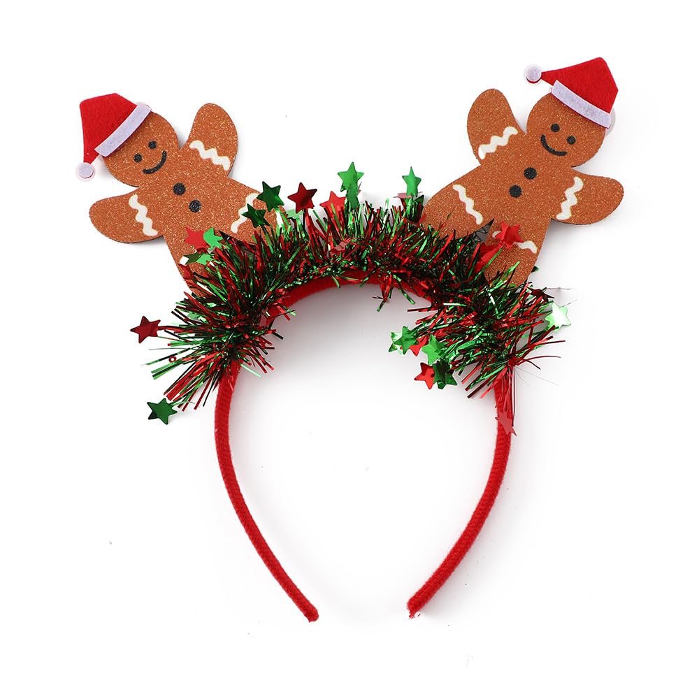 Glitter Gingerbread Headbands, Christmas Cute Headband for Women, Sparkly Gingerbread Man Bopper Headband Red Green Star Tassel Hairband Winter Xmas Holiday New Year Christmas Party Hair Accessory
