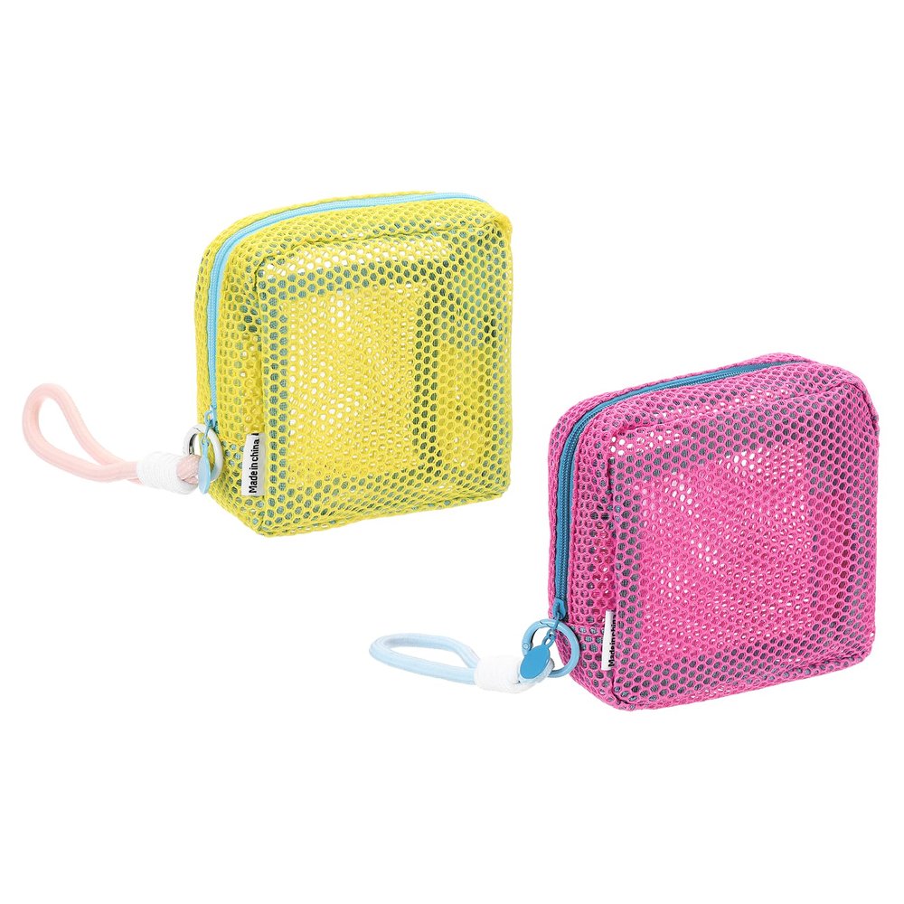 uxcell 2Pcs Mesh Makeup Bag, 4.7" Portable Mesh Cosmetic Bag with Straps, Cute Mini Travel Toiletry Pouch with Zipper for Travel, Daily Accessories Organizer, Purse, Yellow, Rose Red