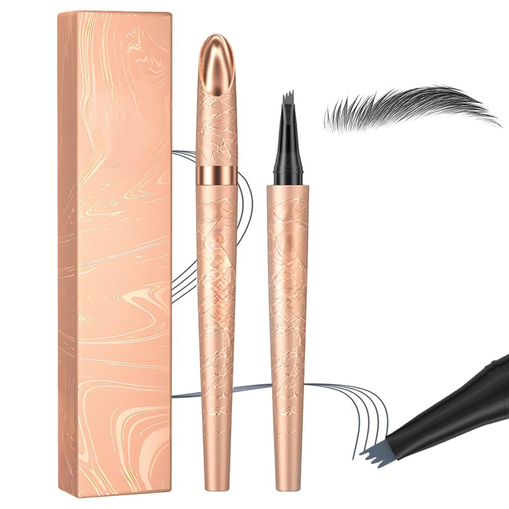2026 New Microblading Eyebrow Pencil, Waterproof Eyebrow Pencil, Premium Microblading Eyebrow Pen with 4 Tip, Long-Lasting Natural Magic Eyebrow Makeup Fine Stroke Eye Brow Pen for Women (Gray)