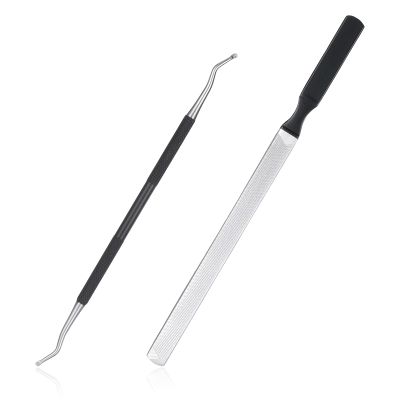 2Pcs Toenail File for Thick Nails Long Metal Nail File Ingrown Relief Heavy Duty Metal Emery Board with Dual-Ended Toenail Lifter Seniors, Coarse Grit & Durable Stainless Steel Design