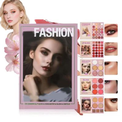 Fashion Makeup Book, Fashion Makeup Palette Book, 5 Layer Makeup Book Palette, Professional 24-Color Eyeshadow Palette, Long Lasting High Pigment Highlighter & Blush for Women(B)