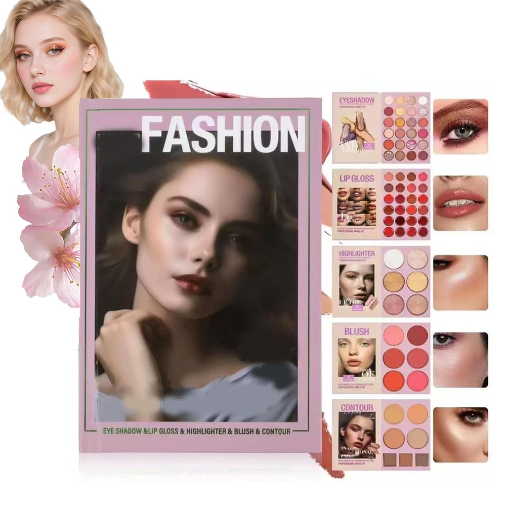 Fashion Makeup Book, Fashion Makeup Palette Book, 5 Layer Makeup Book Palette, Professional 24-Color Eyeshadow Palette, Long Lasting High Pigment Highlighter & Blush for Women(B)
