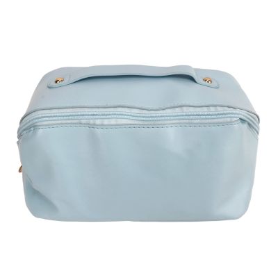 AIToWisely Outdoor Makeup, Travel Makeup, Large Capacity PU Leather Cosmetic with Hardware, Pillow Shape Toiletry Storage for Women Girls, Portable Travel Cosmetics (Blue Tape)