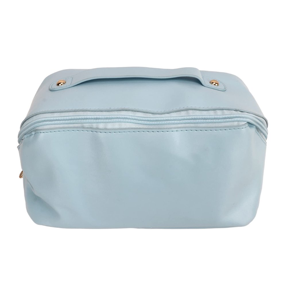 AIToWisely Outdoor Makeup, Travel Makeup, Large Capacity PU Leather Cosmetic with Hardware, Pillow Shape Toiletry Storage for Women Girls, Portable Travel Cosmetics (Blue Tape)