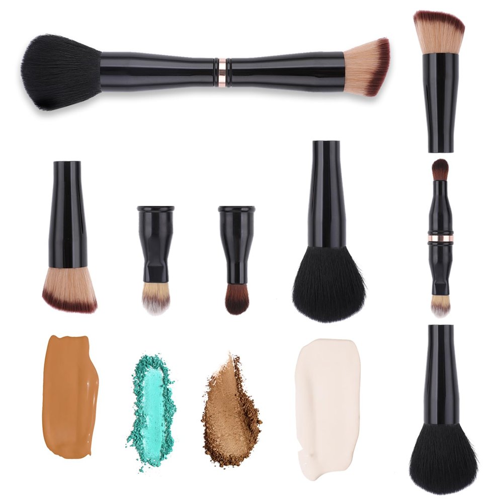 LXUEJIE 4 in 1 Makeup Brush Set, Travel Makeup Brushes Foundation Brush Blush Brush Eyeshadow Powder Brush Concealer Brush Double Ended Makeup Brush for Liquid, Cream, Powder