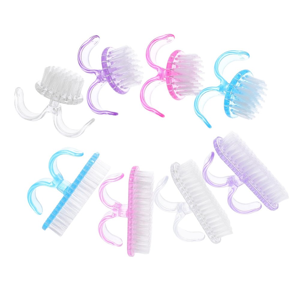 Alipis 8pcs Nail Brushes with Handle for Nail Dust Cleaning Portable Powder Brush for Manicure and Salon Use Ergonomic Grip Soft Touch Bristles Plastic Scrubbing Tools