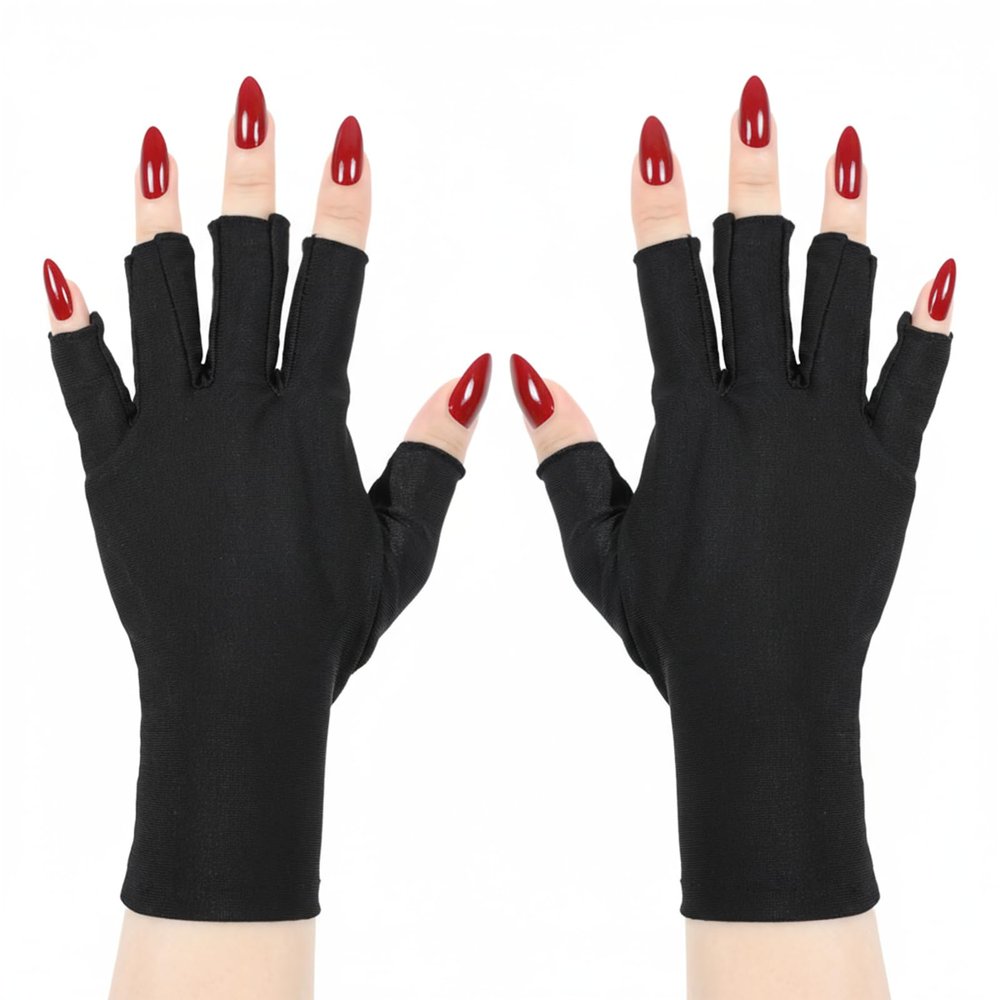 Manicure Gloves UV Protection, Black Professional UV Nail Gloves Portable Fingerless Glove for Nails Lamps Gel Nail Glove Protection Hand for Women Home Manicure DIY Nails Salon
