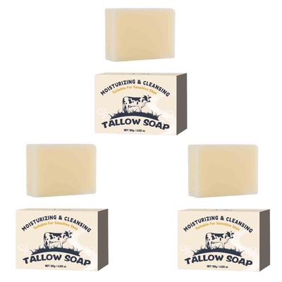 3PCS Natural Grass Fed Tallow Soap Skin Moisturizing Face & Body Wash Beef Tallow Bar Handcrafted Bath Soap Skin Moisturizing Care