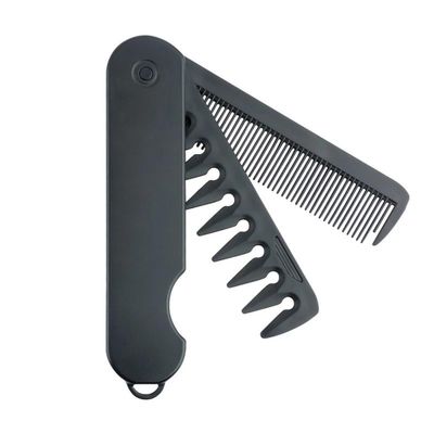 FUPUAII 2-in-1 Men's Protable Folding Pocket Comb - Black, Fine & Wide Tooth Comb for Hair and Beard Grooming Voluminous wide-toothed hair comb Travel folding