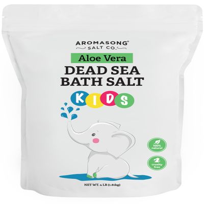 Aromasong Dead Sea Salt Kids Bath Soak with Aloe Vera  Soothing, Calming & Sleep-Ready  4 Lbs Fine Grain Bulk Resealable Pack  100% Pure & Natural Mineral-Rich Bath Salt