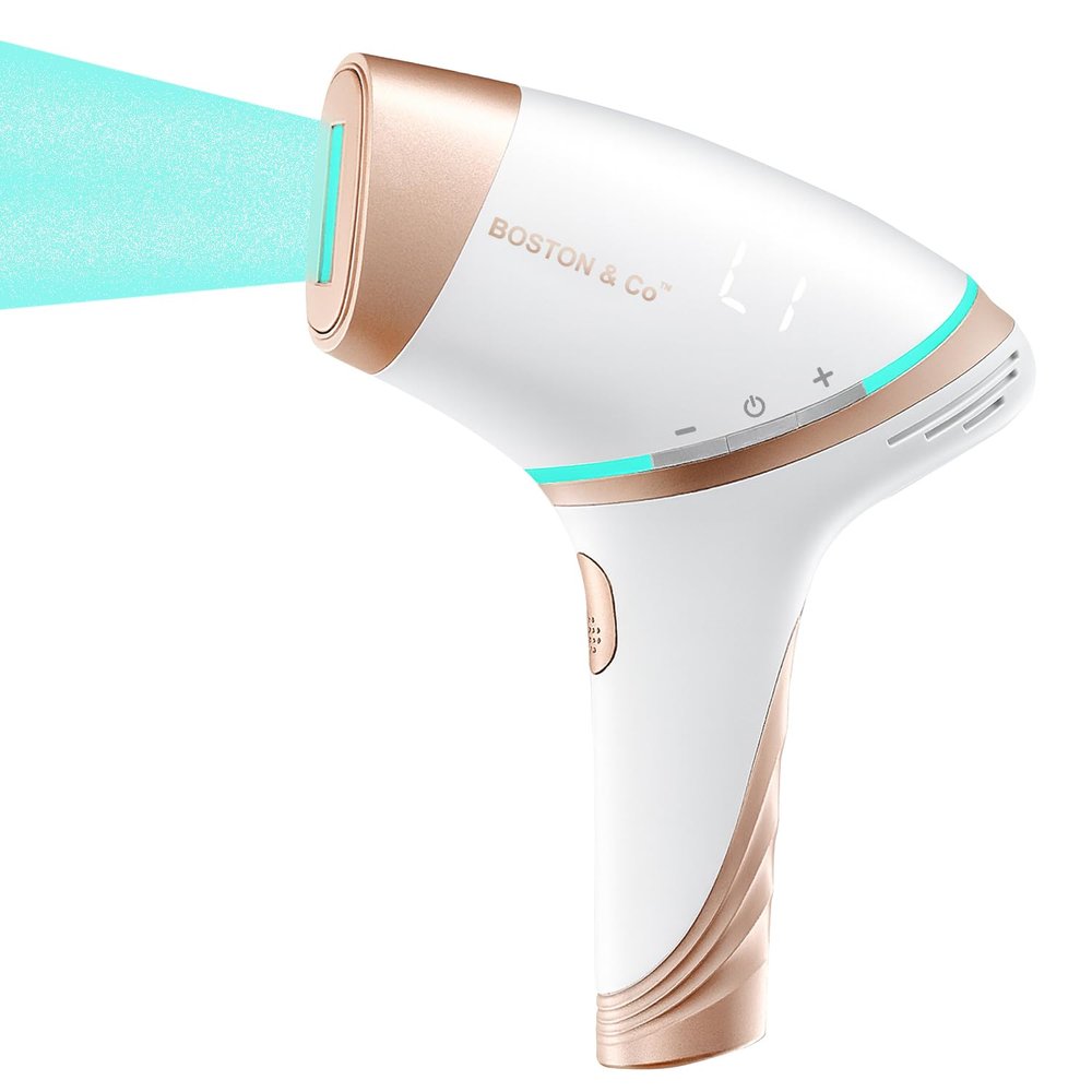 Boston & Co. Sapphire Cooling IPL Hair Removal Device Painless Long-Lasting Result for Women & Men, Permanent Hair Reduction 3 Precision Heads for Face, Bikini, Legs, or Full Body Use