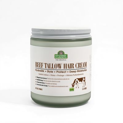 Spanish Garden Beef Tallow Hair Cream Organic Moisturizing & Styling Balm for All Hair Types Natural Hair Cream Hydrates, Styles & Protects Ideal Beef Tallow for Hair Growth - American Made 8oz