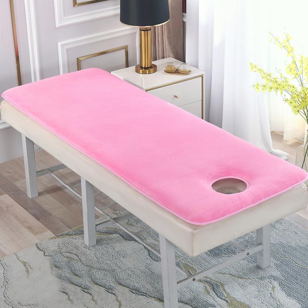 LDLCYCN Pink,190 * 80cm(R), Massage Table Mattress Topper with Face Hole Thicken 4Cm Lamb Wool Lash Bed Cushion Mattress Pad for Tattoo Table Spa Beauty Salon Bed Pad Non-Slip Square Round Head