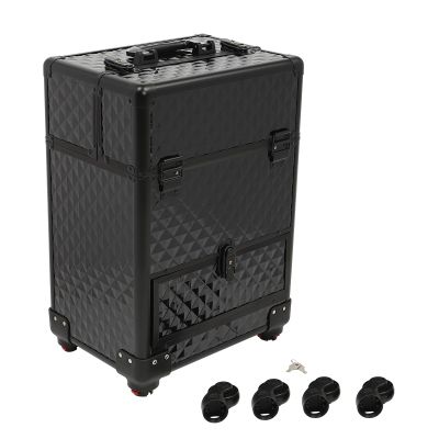 Florchest Rolling Makeup Train Case Large Cosmetic Trolley Nail Bag Organizer Professional Manicure Tool kit Portable Manicure Storage Case with Swivel Wheels 4 Tray and Sliding Rail (Black) (Black)