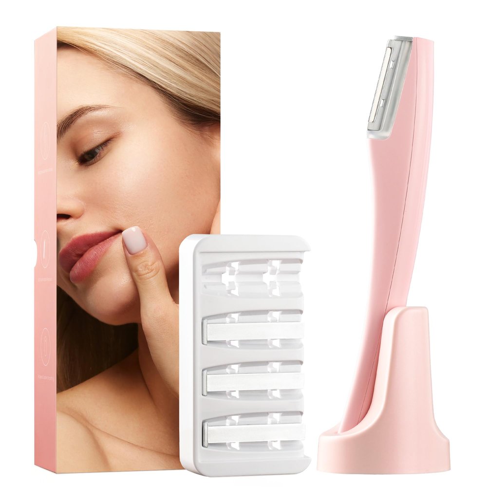 Sonic dermaplaning Tool for Women, Electric Face Razor for Women, 3-Speed Facial Exfoliator & Peach Fuzz Remover with LED Light, 10-Min Auto-Safety Timer & 4 Refill Blades for Glowing Skin