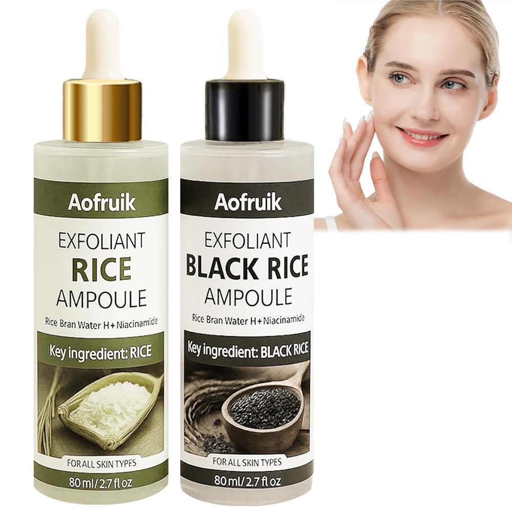 Aofruik Rice Exfoliating Ampoule Set, Black & White Rice Peeling Ampoule, Exfoliating Face and Body Scrub Dead Skin Cells, Blackheads Remover for All Skin Types (Rice)