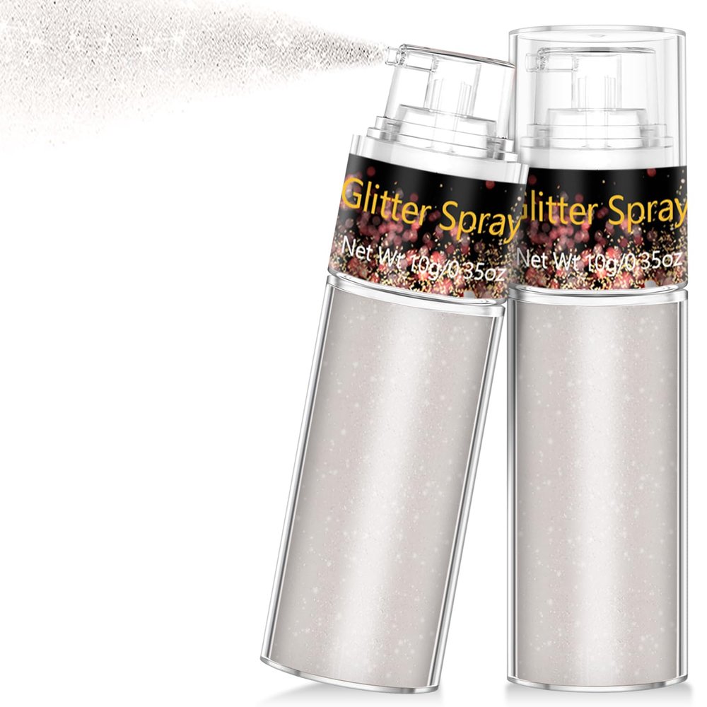 Hair and Body Glitter Spray, 1PC Peal White Glitter Hairspray Dry Powder Makeup for Clothes, Festival Rave Prom Loose Sparkle Powder,Holographic Ultra Fine Resin Glitters for Crafts (1PC Peal White)