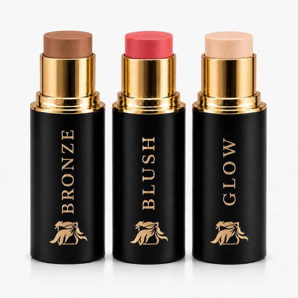Cream Contour Stick Set Blush, Bronzer & Highlighter Trio | Hydrating, Buildable, High-Pigment Makeup with Shea Butter & Vitamin E | Phoenix Beauty Gift Set (Twilight, Regular Trio)
