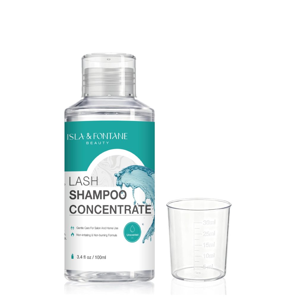 ISLA & FONTANE Lash Shampoo Concentrate 100ml (Makes 20 Bottles) with Measuring Cup - Oil Free Eyelash Extension Cleanser - Gentle DIY Lash Bath Foam for Salon & Home Care - (Unscented)