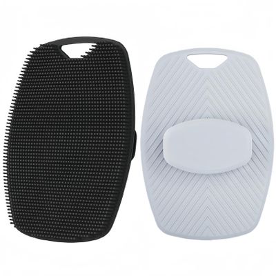 2 Pack Silicone Body Scrubber, Highly Elastic Bristles Handheld Brush for Shower, Lather Well and Gentle Exfoliating, Makes Skin Smooth, for Women and Men, Black and Gray