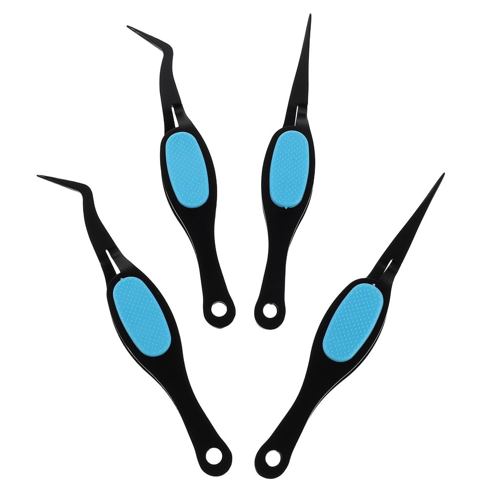 Healvian 4pcs Stainless Steel Reverse Tweezers Curved & Straight Fine Tip Tweezers for Nail Art Eyelash Extensions Manicure Crafting