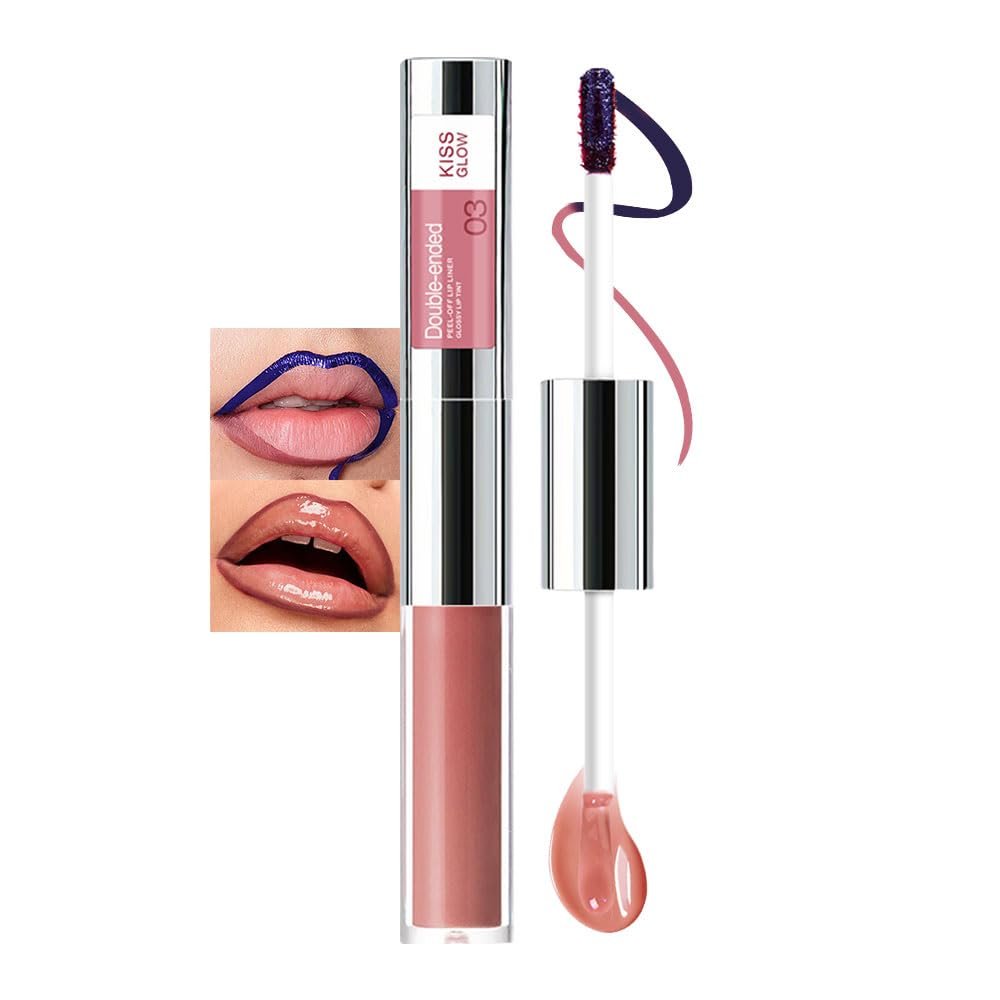 Peel Off Lip Liner & Gloss Long-Lasting Smudge-Proof Soft Rosy Peach Lip Tint & Lip Stain Liner with Hydrating High Shine Gloss for Defined, Fuller Peachy Lips Waterproof Soft Glam Lip Makeup