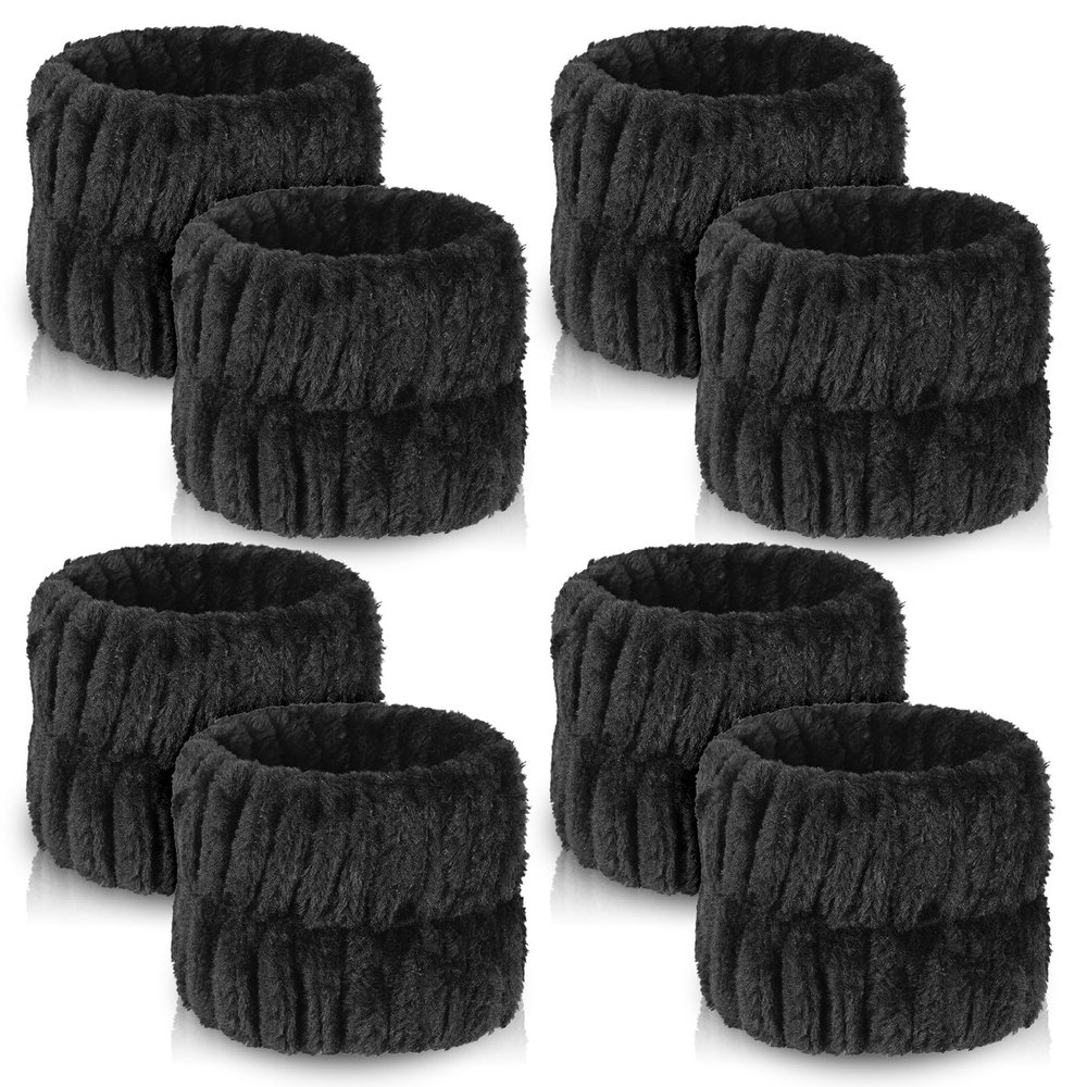 8Pcs Black Microfiber Spa Wrist Bands for Face Washing, Stretchy Arm Wrist Towels, Anti-Spill Wristbands to Stop Water Running Down Arms, Womens Bath Accessories, Essential Skincare Tools